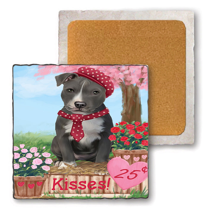 Rosie 25 Cent Kisses American Staffordshire Dog Set of 4 Natural Stone Marble Tile Coasters MCST50791