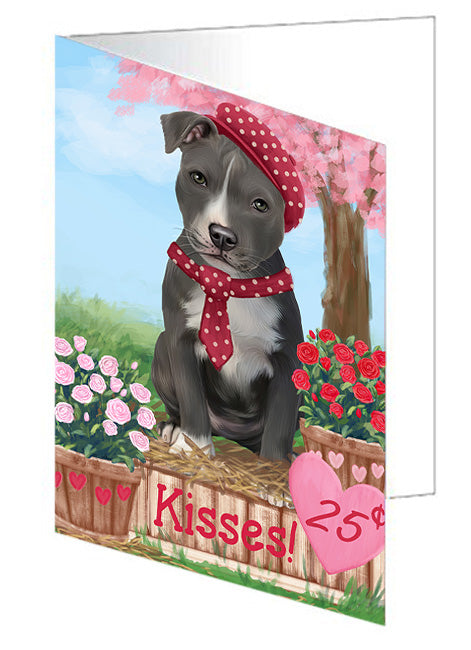 Rosie 25 Cent Kisses American Staffordshire Dog Handmade Artwork Assorted Pets Greeting Cards and Note Cards with Envelopes for All Occasions and Holiday Seasons GCD71888