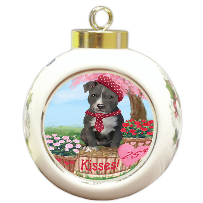 Rosie 25 Cent Kisses American Staffordshire Dog Round Ball Christmas Ornament RBPOR56147