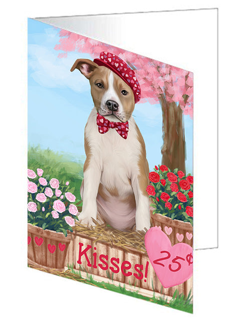 Rosie 25 Cent Kisses American Staffordshire Dog Handmade Artwork Assorted Pets Greeting Cards and Note Cards with Envelopes for All Occasions and Holiday Seasons GCD71891
