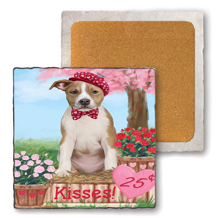 Rosie 25 Cent Kisses American Staffordshire Dog Set of 4 Natural Stone Marble Tile Coasters MCST50792