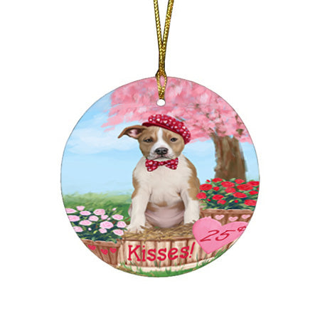 Rosie 25 Cent Kisses American Staffordshire Dog Round Flat Christmas Ornament RFPOR56148