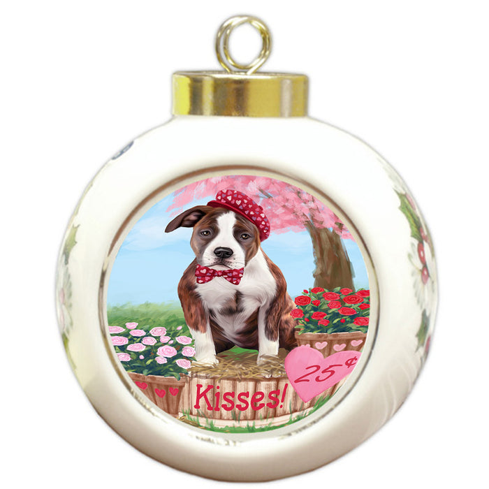 Rosie 25 Cent Kisses American Staffordshire Dog Round Ball Christmas Ornament RBPOR56149