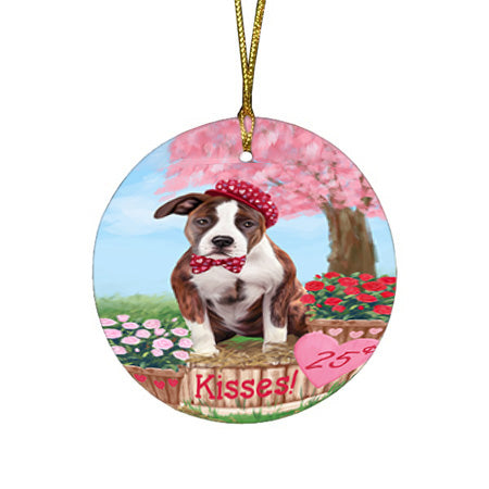 Rosie 25 Cent Kisses American Staffordshire Dog Round Flat Christmas Ornament RFPOR56149