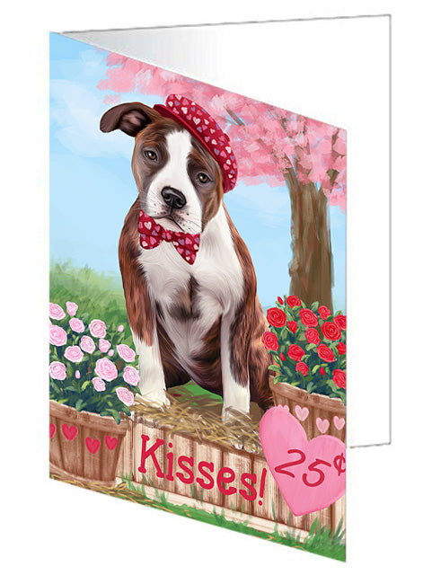 Rosie 25 Cent Kisses American Staffordshire Dog Handmade Artwork Assorted Pets Greeting Cards and Note Cards with Envelopes for All Occasions and Holiday Seasons GCD71894
