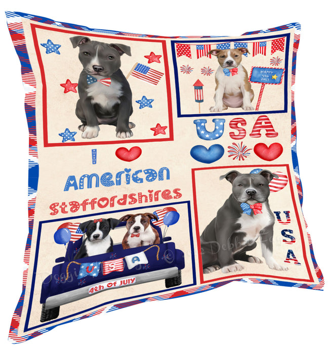 4th of July Independence Day I Love USA American Staffordshire Dogs Pillow with Top Quality High-Resolution Images - Ultra Soft Pet Pillows for Sleeping - Reversible & Comfort - Ideal Gift for Dog Lover - Cushion for Sofa Couch Bed - 100% Polyester