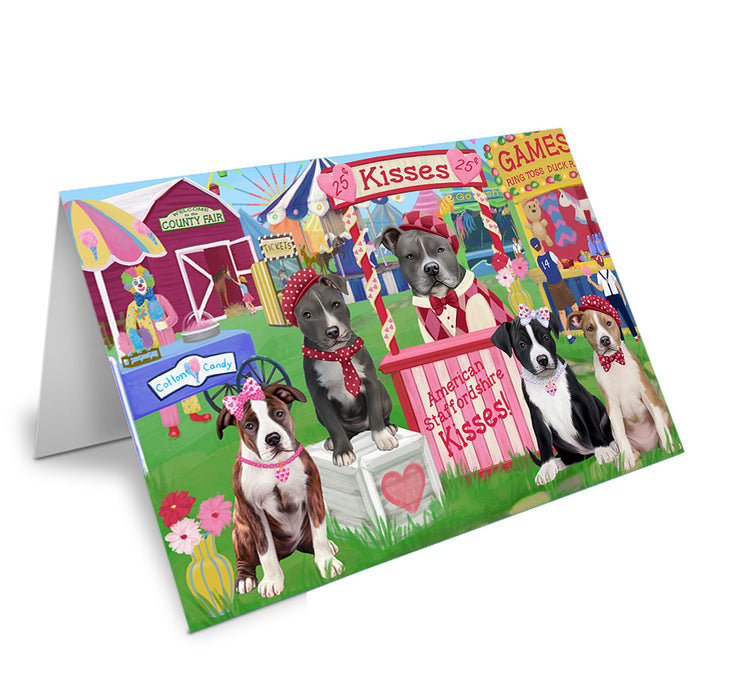Carnival Kissing Booth American Staffordshires Dog Handmade Artwork Assorted Pets Greeting Cards and Note Cards with Envelopes for All Occasions and Holiday Seasons GCD71834