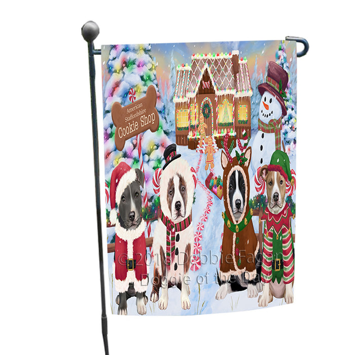 Holiday Gingerbread Cookie Shop American Staffordshires Dog Garden Flag GFLG56643