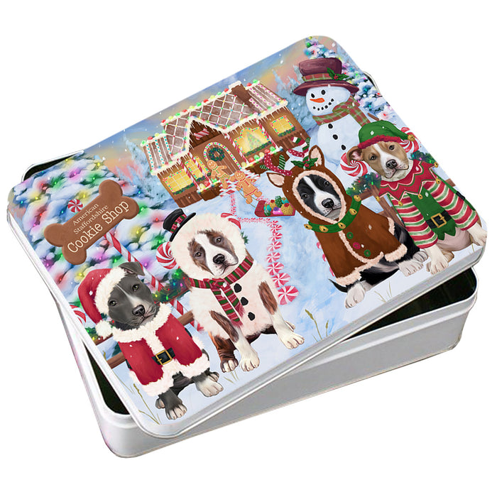 Holiday Gingerbread Cookie Shop American Staffordshires Dog Photo Storage Tin PITN56157