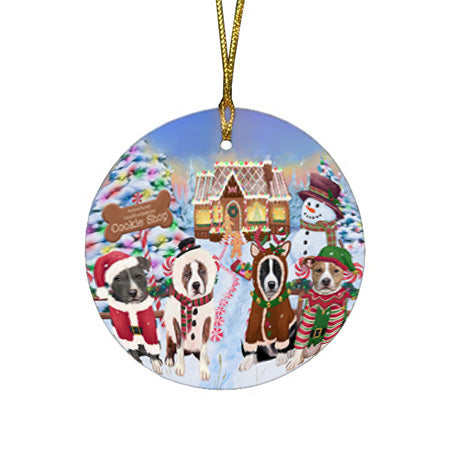 Holiday Gingerbread Cookie Shop American Staffordshires Dog Round Flat Christmas Ornament RFPOR56451