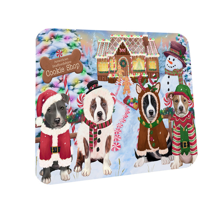 Holiday Gingerbread Cookie Shop American Staffordshires Dog Coasters Set of 4 CST56053