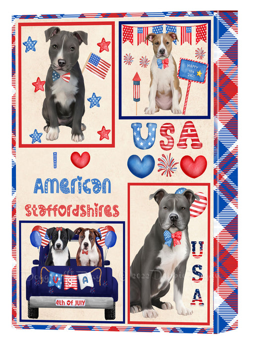 4th of July Independence Day I Love USA American Staffordshire Dogs Canvas Wall Art - Premium Quality Ready to Hang Room Decor Wall Art Canvas - Unique Animal Printed Digital Painting for Decoration