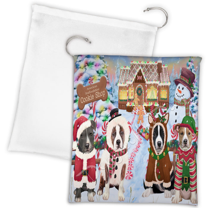 Holiday Gingerbread Cookie American Staffordshire Dogs Shop Drawstring Laundry or Gift Bag LGB48560