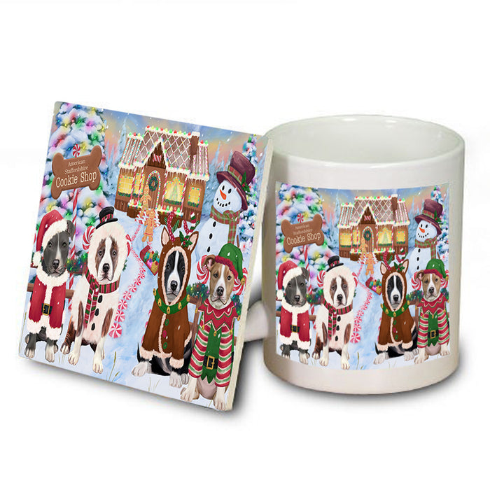Holiday Gingerbread Cookie Shop American Staffordshires Dog Mug and Coaster Set MUC56087