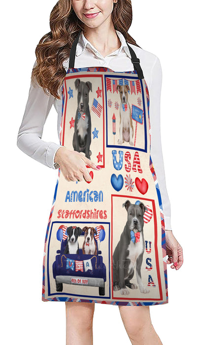 4th of July Independence Day I Love USA American Eskimo Dogs Apron - Adjustable Long Neck Bib for Adults - Waterproof Polyester Fabric With 2 Pockets - Chef Apron for Cooking, Dish Washing, Gardening, and Pet Grooming