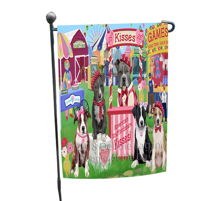 Carnival Kissing Booth American Staffordshires Dog Garden Flag GFLG56321