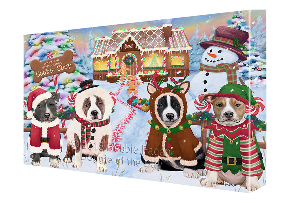 Holiday Gingerbread Cookie Shop American Staffordshires Dog Canvas Print Wall Art Décor CVS127079