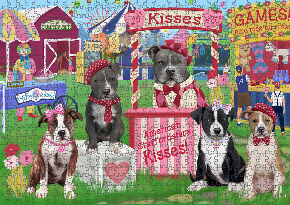Carnival Kissing Booth American Staffordshires Dog Puzzle with Photo Tin PUZL91296
