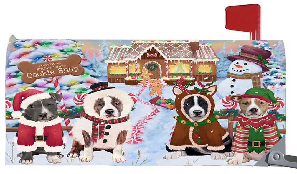 Christmas Holiday Gingerbread Cookie Shop American Staffordshire Dogs 6.5 x 19 Inches Magnetic Mailbox Cover Post Box Cover Wraps Garden Yard Décor MBC48956