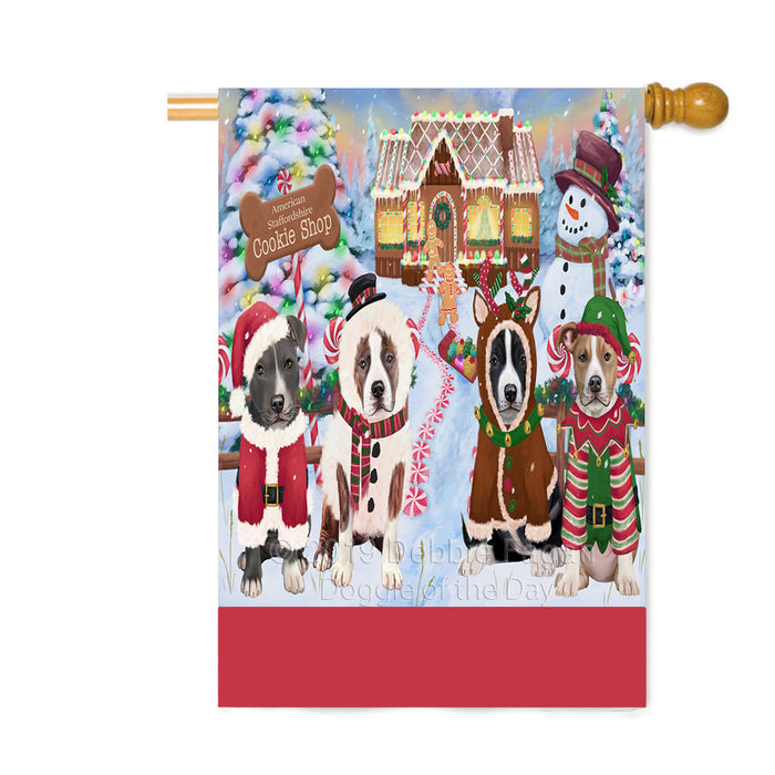 Personalized Holiday Gingerbread Cookie Shop American Staffordshire Dogs Custom House Flag FLG-DOTD-A59225