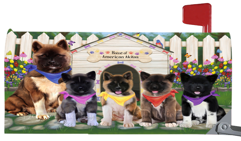 Spring Dog House American Akita Dogs Magnetic Mailbox Cover Both Sides Pet Theme Printed Decorative Letter Box Wrap Case Postbox Thick Magnetic Vinyl Material