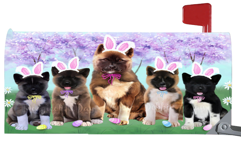 Easter Holiday Family American Akita Dog Magnetic Mailbox Cover Both Sides Pet Theme Printed Decorative Letter Box Wrap Case Postbox Thick Magnetic Vinyl Material