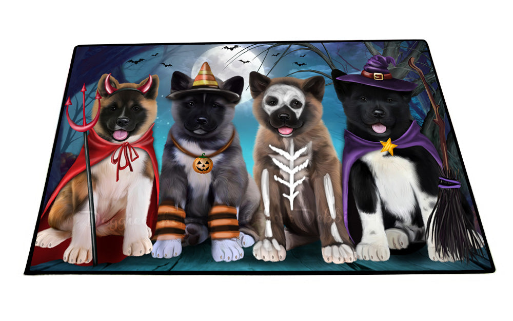 Happy Halloween Trick or Treat American Akita Dogs Floor Mat- Anti-Slip Pet Door Mat Indoor Outdoor Front Rug Mats for Home Outside Entrance Pets Portrait Unique Rug Washable Premium Quality Mat