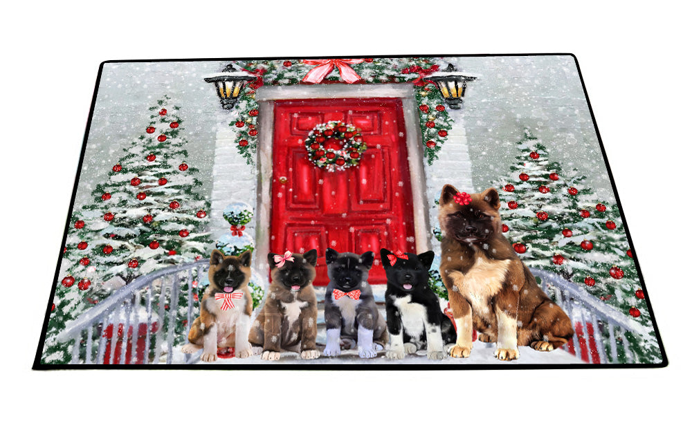 Christmas Holiday Welcome American Akita Dogs Floor Mat- Anti-Slip Pet Door Mat Indoor Outdoor Front Rug Mats for Home Outside Entrance Pets Portrait Unique Rug Washable Premium Quality Mat