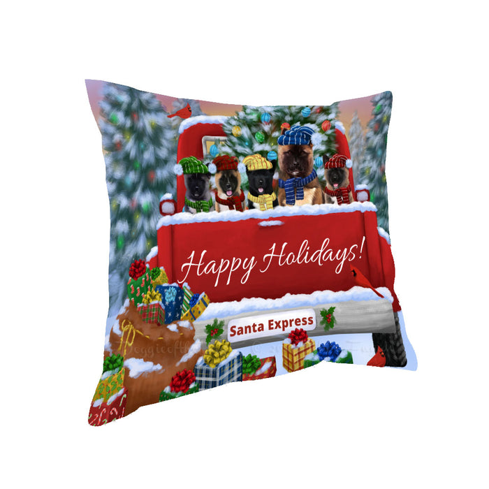 Christmas Red Truck Travlin Home for the Holidays American Akita Dogs Pillow with Top Quality High-Resolution Images - Ultra Soft Pet Pillows for Sleeping - Reversible & Comfort - Ideal Gift for Dog Lover - Cushion for Sofa Couch Bed - 100% Polyester