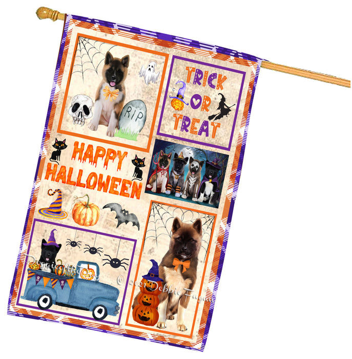 Happy Halloween Trick or Treat American Akita Dogs House Flag Outdoor Decorative Double Sided Pet Portrait Weather Resistant Premium Quality Animal Printed Home Decorative Flags 100% Polyester