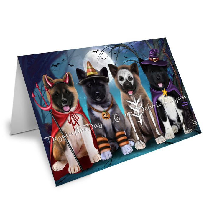 Happy Halloween Trick or Treat American Akita Dogs Handmade Artwork Assorted Pets Greeting Cards and Note Cards with Envelopes for All Occasions and Holiday Seasons GCD76679