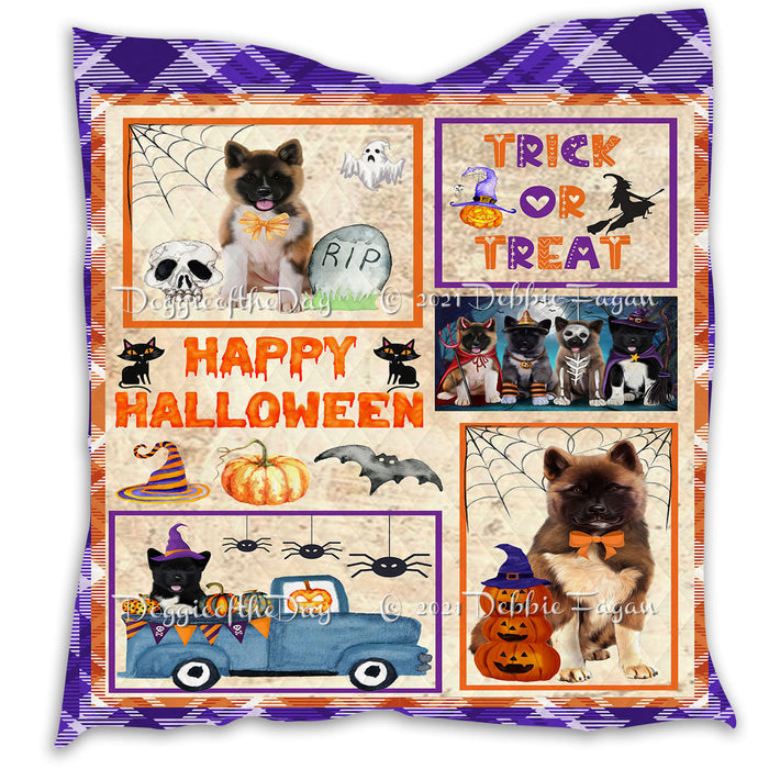 Happy Halloween Trick or Treat Pumpkin American Akita Dogs Lightweight Soft Bedspread Coverlet Bedding Quilt QUILT60691