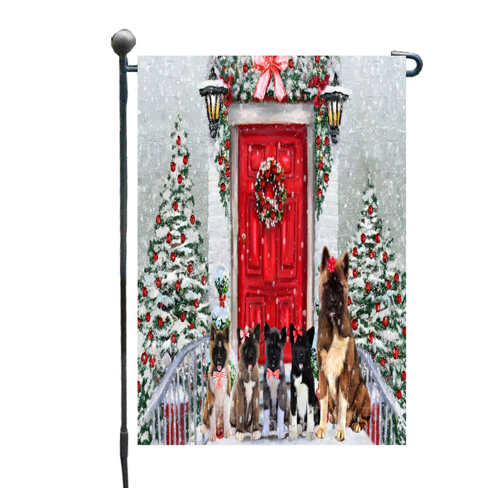Christmas Holiday Welcome American Akita Dogs Garden Flags- Outdoor Double Sided Garden Yard Porch Lawn Spring Decorative Vertical Home Flags 12 1/2"w x 18"h