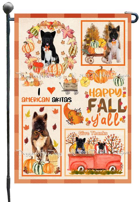 Happy Fall Y'all Pumpkin American Akita Dogs Garden Flags- Outdoor Double Sided Garden Yard Porch Lawn Spring Decorative Vertical Home Flags 12 1/2"w x 18"h