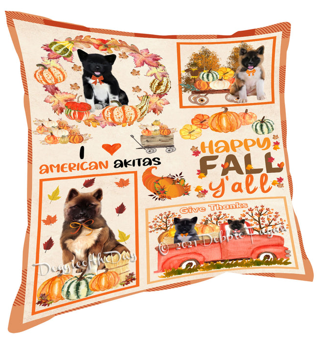 Happy Fall Y'all Pumpkin American Akita Dogs Pillow with Top Quality High-Resolution Images - Ultra Soft Pet Pillows for Sleeping - Reversible & Comfort - Ideal Gift for Dog Lover - Cushion for Sofa Couch Bed - 100% Polyester