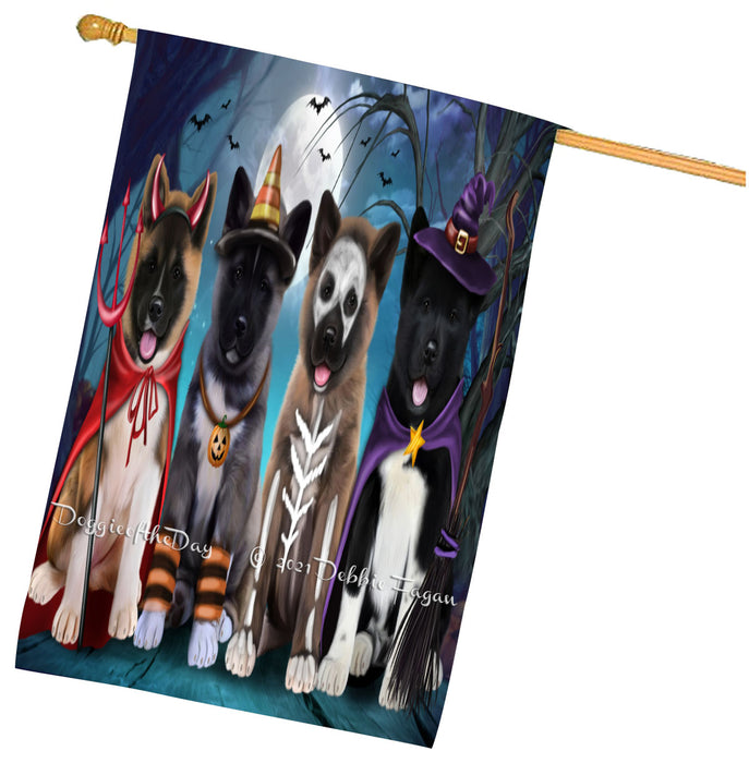 Halloween Trick or Treat American Akita Dogs House Flag Outdoor Decorative Double Sided Pet Portrait Weather Resistant Premium Quality Animal Printed Home Decorative Flags 100% Polyester
