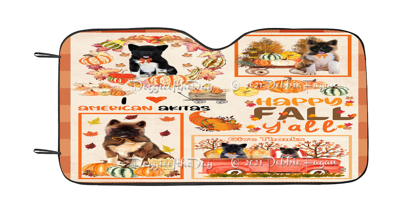 Happy Fall Y'all Pumpkin American Akita Dogs Car Sun Shade Cover Curtain