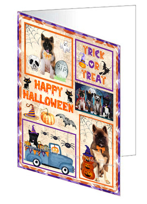 Happy Halloween Trick or Treat American Akita Dogs Handmade Artwork Assorted Pets Greeting Cards and Note Cards with Envelopes for All Occasions and Holiday Seasons GCD76373