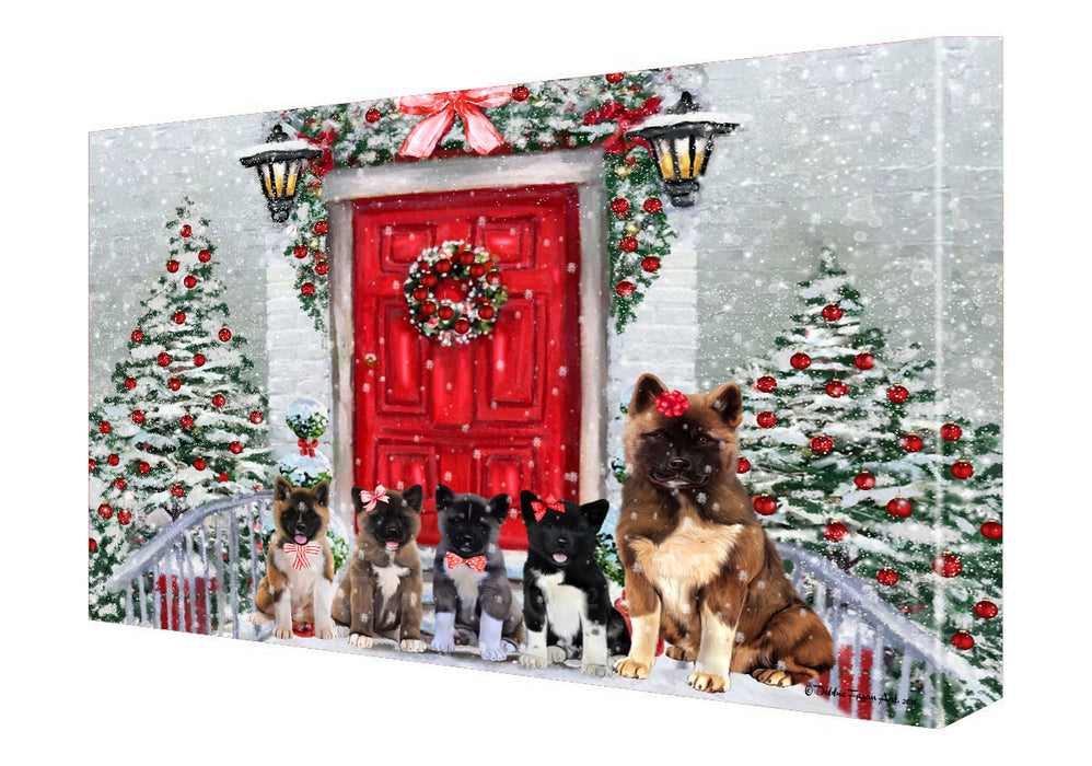 Christmas Holiday Welcome American Akita Dogs Canvas Wall Art - Premium Quality Ready to Hang Room Decor Wall Art Canvas - Unique Animal Printed Digital Painting for Decoration