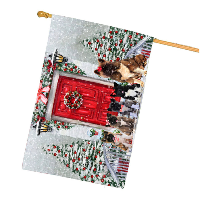 Christmas Holiday Welcome American Akita Dogs House Flag Outdoor Decorative Double Sided Pet Portrait Weather Resistant Premium Quality Animal Printed Home Decorative Flags 100% Polyester