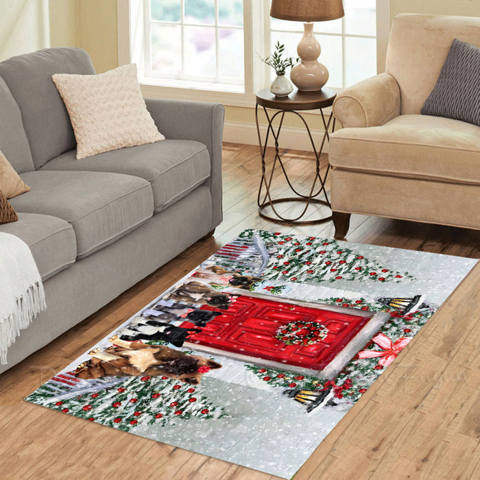 Christmas Holiday Welcome American Akita Dogs Area Rug - Ultra Soft Cute Pet Printed Unique Style Floor Living Room Carpet Decorative Rug for Indoor Gift for Pet Lovers