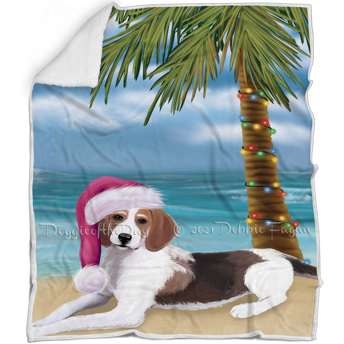 Summertime Happy Holidays Christmas American Foxhound Dog on Tropical Island Beach Blanket D141