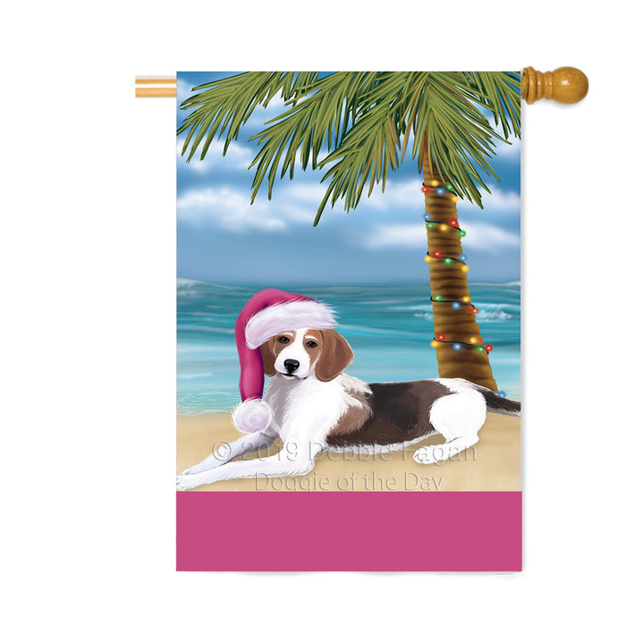 Personalized Summertime Happy Holidays Christmas American Foxhound Dog on Tropical Island Beach Custom House Flag FLG-DOTD-A60431