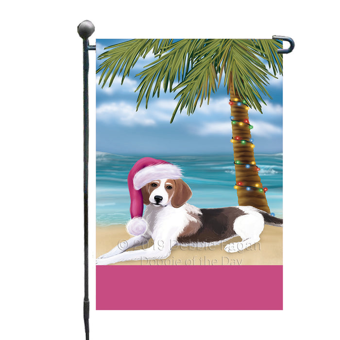 Personalized Summertime Happy Holidays Christmas American Foxhound Dog on Tropical Island Beach  Custom Garden Flags GFLG-DOTD-A60375