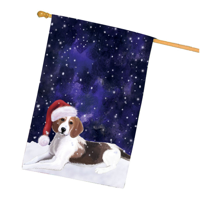 Christmas Let it Snow American English Foxhound Dog House Flag Outdoor Decorative Double Sided Pet Portrait Weather Resistant Premium Quality Animal Printed Home Decorative Flags 100% Polyester FLG67901