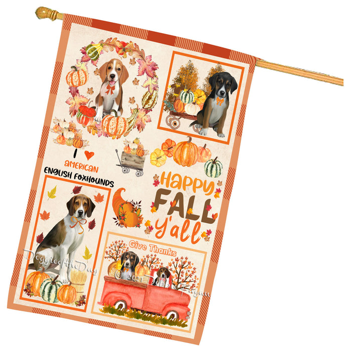 Happy Fall Y'all Pumpkin American English Foxhound Dogs House Flag Outdoor Decorative Double Sided Pet Portrait Weather Resistant Premium Quality Animal Printed Home Decorative Flags 100% Polyester