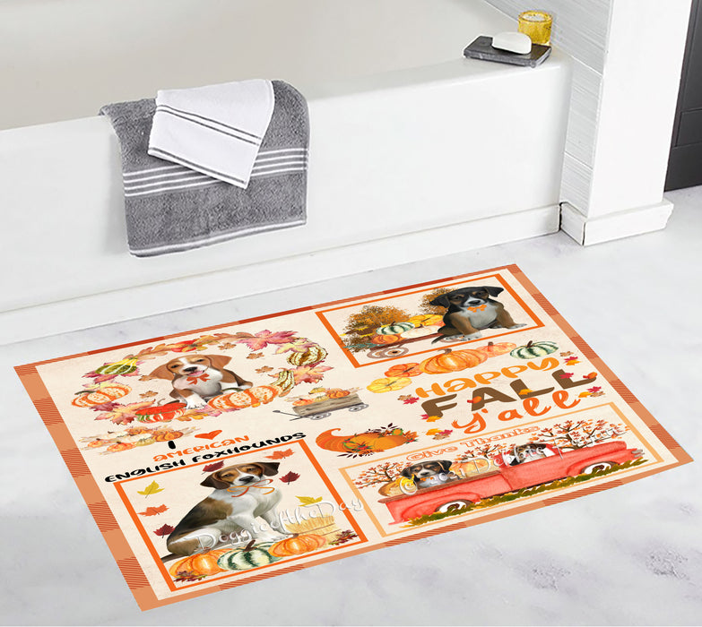 Happy Fall Y'all Pumpkin American English Foxhound Dogs Bathroom Rugs with Non Slip Soft Bath Mat for Tub BRUG55075