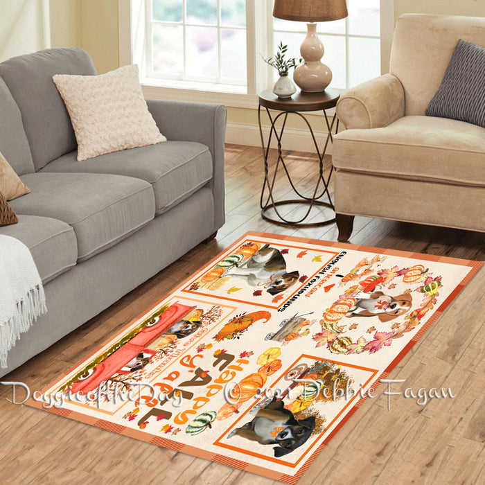 Happy Fall Y'all Pumpkin American English Foxhound Dogs Polyester Living Room Carpet Area Rug ARUG66572