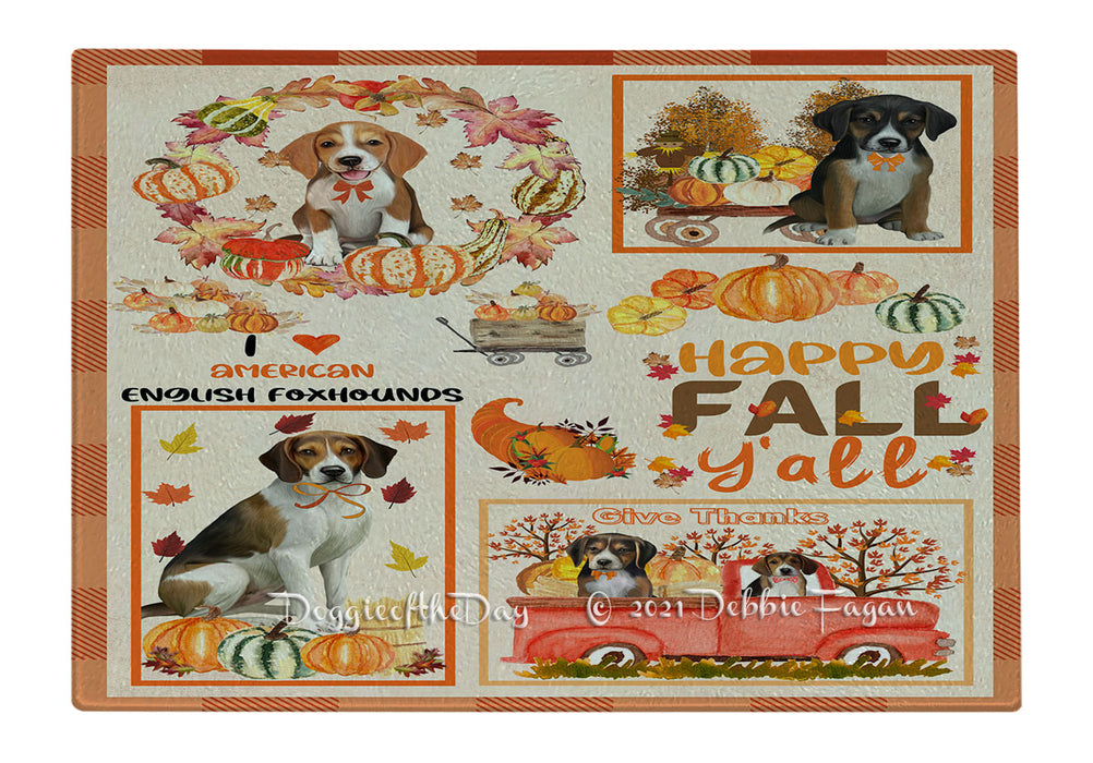 Happy Fall Y'all Pumpkin American English Foxhound Dogs Cutting Board - Easy Grip Non-Slip Dishwasher Safe Chopping Board Vegetables C79765