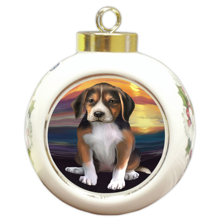 Sunset American English Foxhound Dog Round Ball Christmas Ornament RBPOR58267